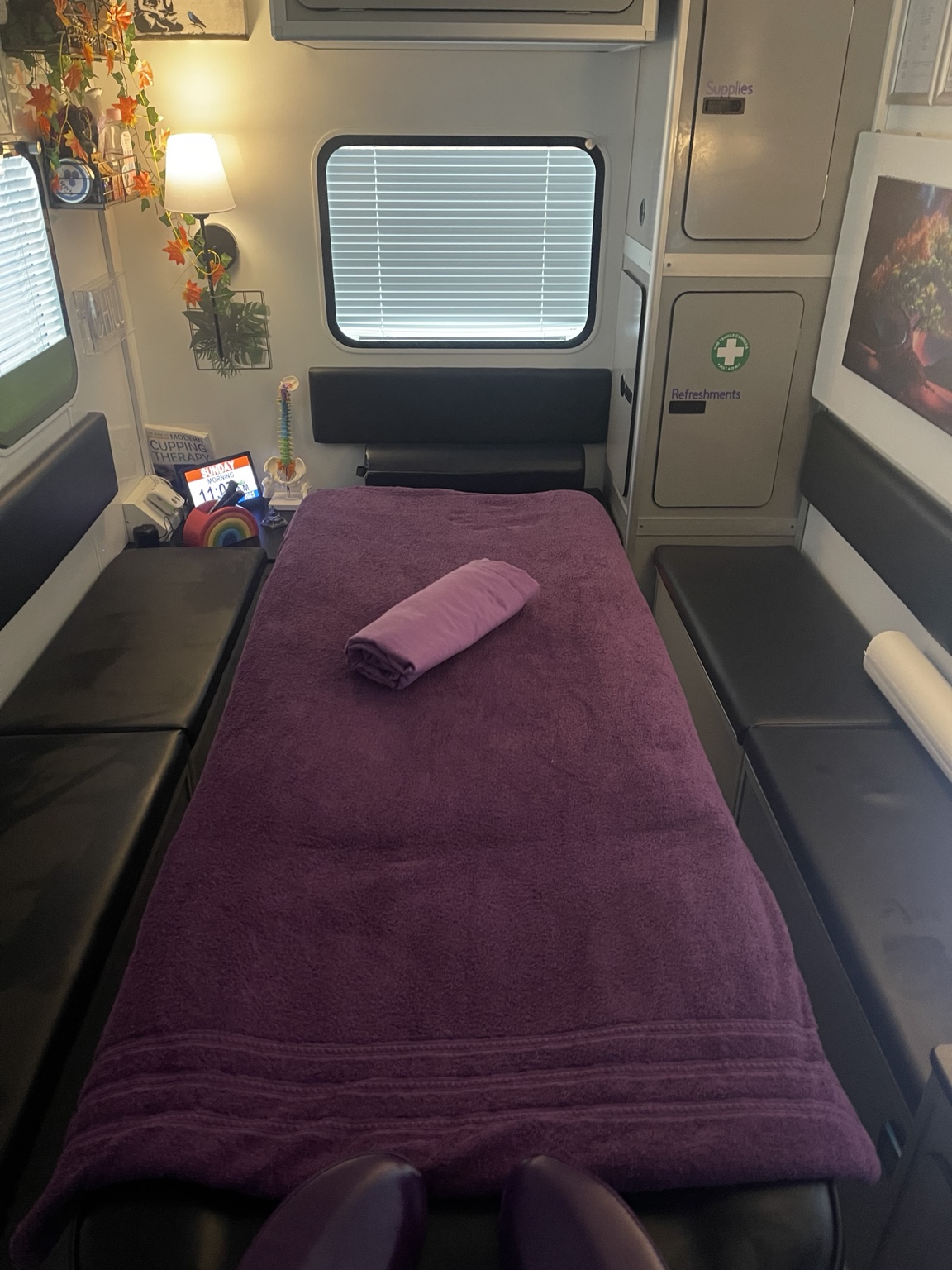 Prepared massage couch inside BWFT's Recovery Van